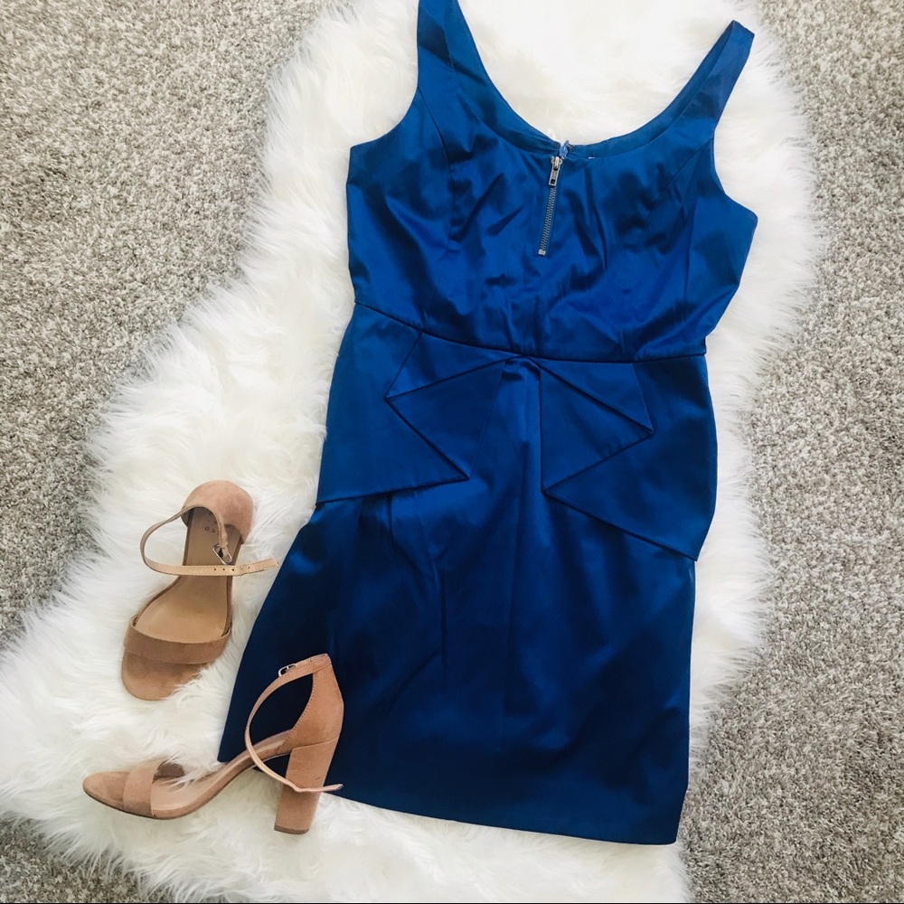 BCBGeneration Royal Blue Satin Peplum Cocktail Dress Size 8